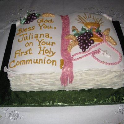Open Book Communion Cake With Chalice, Rosary, Grapes Open Book Communion Cake With Chalice, Rosary, Grapes