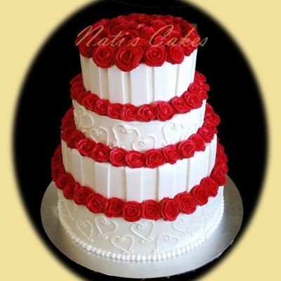Buttercream And With Fondant Stripes Wedding Cake on Cake Central