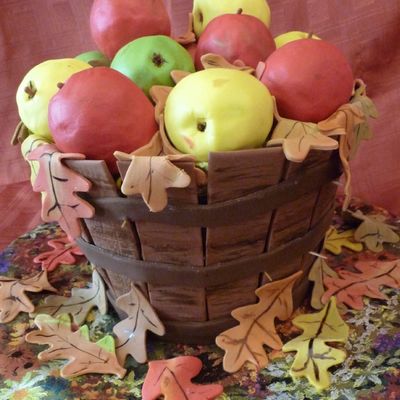 Basket Of Apples With Fall Leaves Basket Of Apples With Fall Leaves