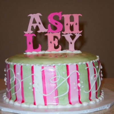 Pink And Green Painted Cake on Cake Central