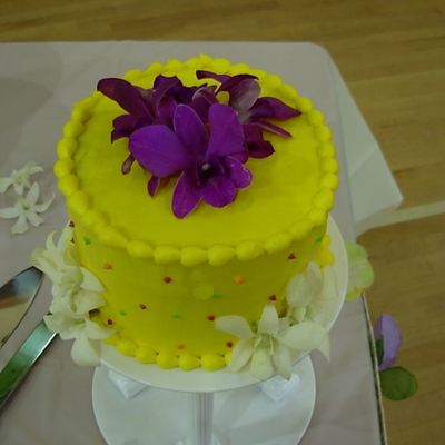 Yellow Wedding Cake With Fresh Orchids - Mr & Mrs Poole on Cake Central
