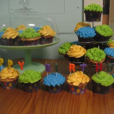 Blue, Yellow, And Green Cupcakes Blue, Yellow, And Green Cupcakes