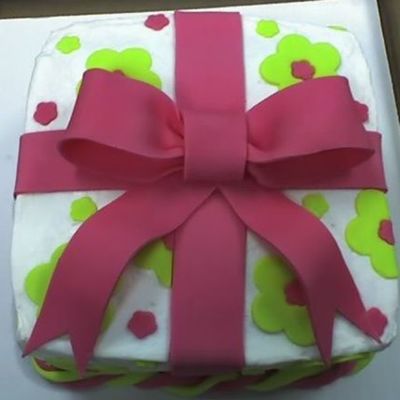 Pink And Green Flower And Bow Cake on Cake Central