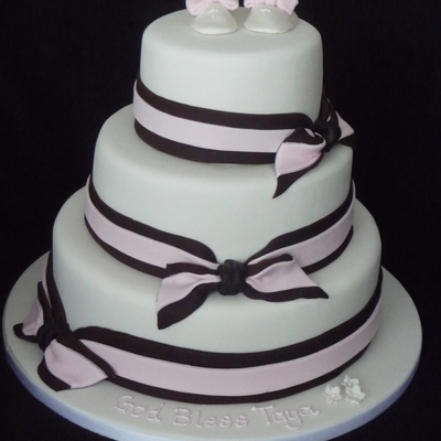 White, Pink And Brown Christening Cake For Taya White, Pink And Brown Christening Cake For Taya