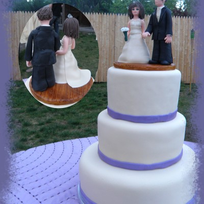 Ivory And Purple Wedding Cake With Gp Couple Topper Ivory And Purple Wedding Cake With Gp Couple Topper