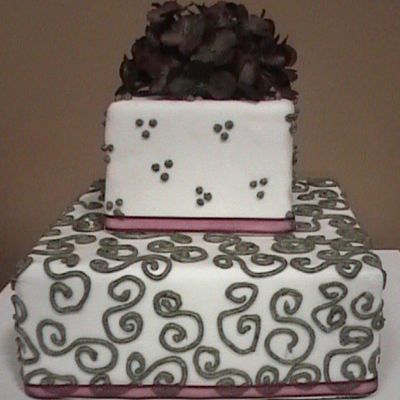 Burgundy And Mossy Green Square Wedding Cake on Cake Central