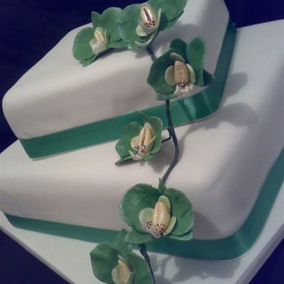 Green & White Orchid Engagement Cake on Cake Central