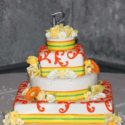 Orange, Green And Yellow Wedding Cake on Cake Central