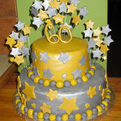 Silver And Gold Stars 60Th Birthday Cake Silver And Gold Stars 60Th Birthday Cake