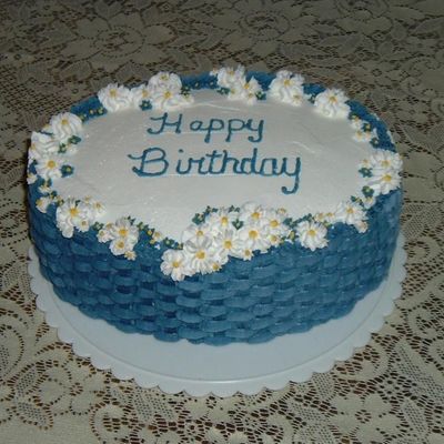 Blue Basket Weave With Daisies Blue Basket Weave With Daisies