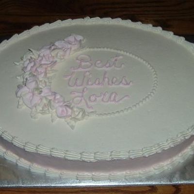 Oval Bridal Shower Cake With Rose Framed Script. Oval Bridal Shower Cake With Rose Framed Script.