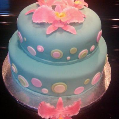 Baby Shower Cake With Gum Paste Orchids on Cake Central
