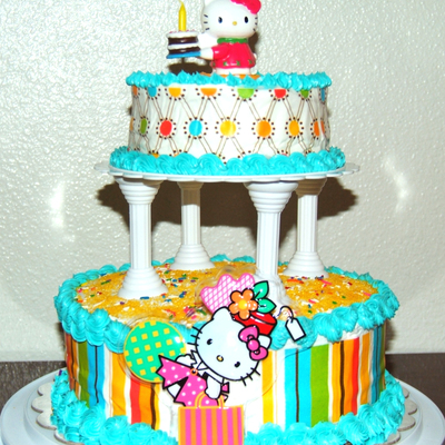 Striped Birthday Cake With Hello Kitty Accents Striped Birthday Cake With Hello Kitty Accents