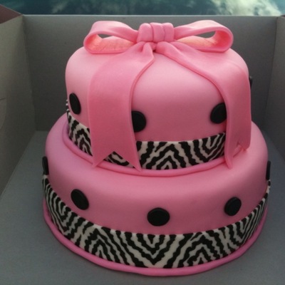 Pink Zebra Print Cake With Bow Pink Zebra Print Cake With Bow