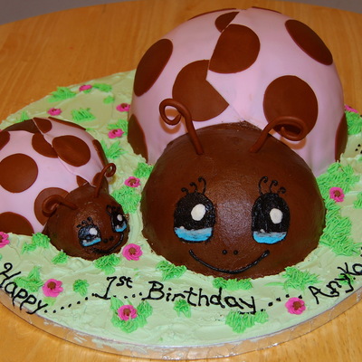 Lady Bug Cake - Pink And Brown Lady Bug Cake - Pink And Brown
