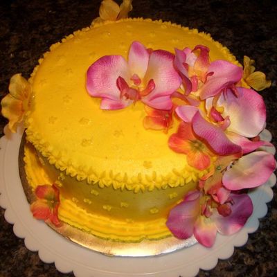 Yellow Cake With Orchids on Cake Central