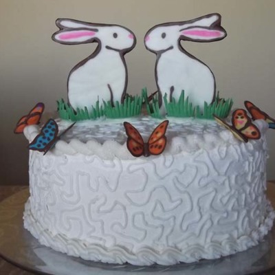 Easter Cake With Chocolate Bunnies And Butterflies Easter Cake With Chocolate Bunnies And Butterflies