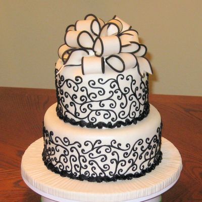 Black Scrolls And Black-Edged Bow on Cake Central