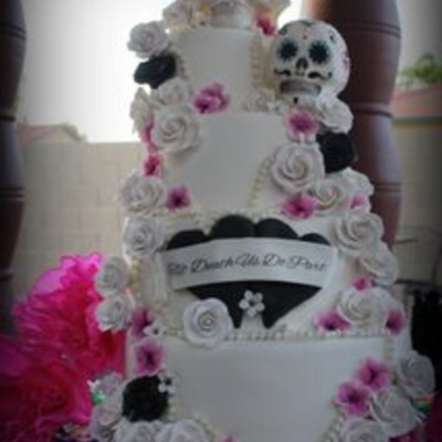 Wedding Cake Featuring Hand Sculpted Sugar Skulls And Sugar Flowers on Cake Central