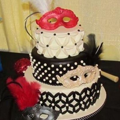 Black And White Masquerade Party The Birthday Girl Wore A Red Dress All Three Layers Covered And Decorated With Fondant Mask Made From Fo Black And White Masquerade Party The Birthday Girl Wore A Red Dress All Three Layers Covered And Decorated With Fondant Mask Made From Fo