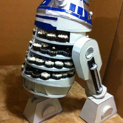 Here Is The R2D2 Cupcake Display That I Made Out Of Cardboard Hot Glue And Spray Paint I Very Happy With The Way It Came Out And It Looks Here Is The R2D2 Cupcake Display That I Made Out Of Cardboard Hot Glue And Spray Paint I Very Happy With The Way It Came Out And It Looks