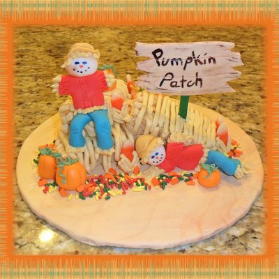 Scarecrow Pumpkin Patch Topper Rice Cereal Treat Hay Bales Covered With Buttercream Fondant Scarecrows Pumpkins And Sign Candy Corn Pip Scarecrow Pumpkin Patch Topper Rice Cereal Treat Hay Bales Covered With Buttercream Fondant Scarecrows Pumpkins And Sign Candy Corn Pip