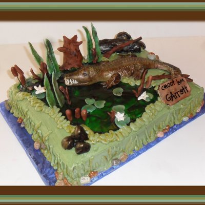 Swamp Alligator 9X13 Sheet Cake Frosted In Buttercream Handmade Fondant Alligator Stump Lilly Pads Flowers Rocks Tall Grass Cat Tail Swamp Alligator 9X13 Sheet Cake Frosted In Buttercream Handmade Fondant Alligator Stump Lilly Pads Flowers Rocks Tall Grass Cat Tail