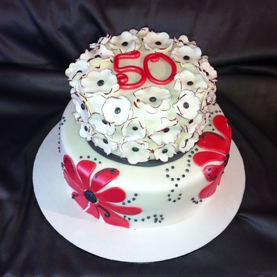 50Th Birthday Cake It Was Requested To Be Redwhiteblack And Flowery 50Th Birthday Cake It Was Requested To Be Redwhiteblack And Flowery