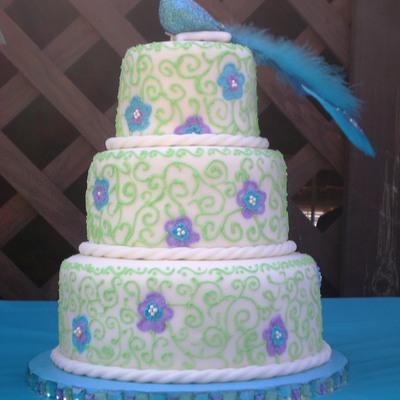 Turquoise, Purple, And Lime Green Birthday Cake. Turquoise, Purple, And Lime Green Birthday Cake.
