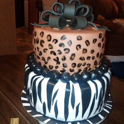 Animal Print Fondant With Bc Underneath And Fondant Balls With Bow When The Cake Was Sliced It Showed Zebra Stripes In The Cake With Chocol... Animal Print Fondant With Bc Underneath And Fondant Balls With Bow When The Cake Was Sliced It Showed Zebra Stripes In The Cake With Chocol...