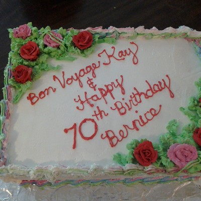 2 Layer 11 By 15 Cake With Half Chocolate And Half Vanilla For Two Wonderful Ladies The Bon Voyage Wasnt A Surprise But The Happy Birthday... 2 Layer 11 By 15 Cake With Half Chocolate And Half Vanilla For Two Wonderful Ladies The Bon Voyage Wasnt A Surprise But The Happy Birthday...