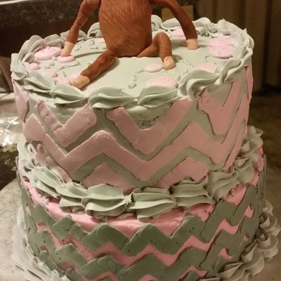 My First Sock Monkey Cake For A Little Girls Baby Shower Top Tier Is Vanilla And Bottom Is Chocolate All Buttercream This Got Uploaded To