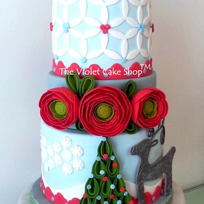 Christmas Ranunculus & Silver Reindeer Cake