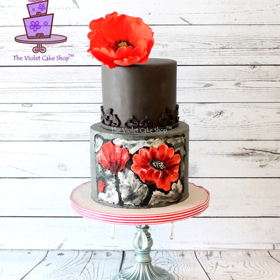 2D Buttercream Painted & 3D Gumpaste Poppy Art Inspired Cake