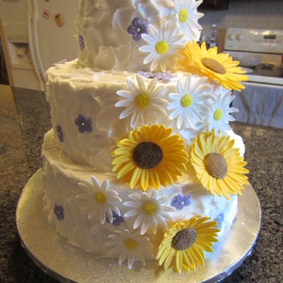 Rustic Sunflowers, Daisies And Small Purple Blossoms Rustic Sunflowers, Daisies And Small Purple Blossoms