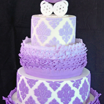 Ombre Ruffle & Damask Babyshower Cake Ombre Ruffle & Damask Babyshower Cake
