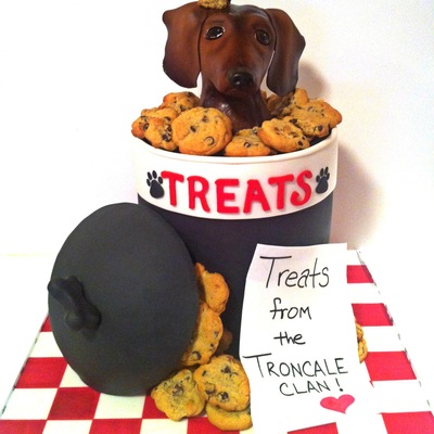 Cake I Made For My Moms Veterinarian To Say Thank You Treat Jar Is 2 9 Round Cakes Stacked Dog Made From Rice Crispy Treats Covered In Cake I Made For My Moms Veterinarian To Say Thank You Treat Jar Is 2 9 Round Cakes Stacked Dog Made From Rice Crispy Treats Covered In
