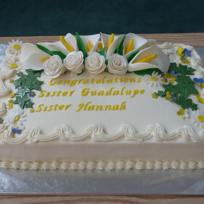 I Made This Half Sheet Along With Two Other Half Sheet Cakes No Flowers On Those For A Vow Ceremony For The Sacred Heart Sisters This Cak I Made This Half Sheet Along With Two Other Half Sheet Cakes No Flowers On Those For A Vow Ceremony For The Sacred Heart Sisters This Cak