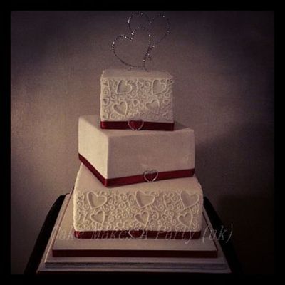 Piped Wedding Cake To Match Invites Bottom Tier Red Velvet Cake With White Chocolate Ganache Middle Tier Vanilla Cake With Milk Chocolate... Piped Wedding Cake To Match Invites Bottom Tier Red Velvet Cake With White Chocolate Ganache Middle Tier Vanilla Cake With Milk Chocolate...
