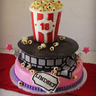 Movie Popcorn Cake For 18Th Birthday Its A 12 Round Bottom 9 Round Film Roll And Then The Popcorn Box Is Half Rice Krispies On The B Movie Popcorn Cake For 18Th Birthday Its A 12 Round Bottom 9 Round Film Roll And Then The Popcorn Box Is Half Rice Krispies On The B