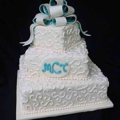 Ivory & Teal Wedding Cake Ivory & Teal Wedding Cake
