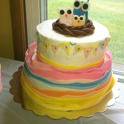 Owl Baby Shower Cake I Made For My Sister 8In Lemon With Bc And 10In Yellow With Bc Mmf Decorations And For The Flag Pendants I Used A S Owl Baby Shower Cake I Made For My Sister 8In Lemon With Bc And 10In Yellow With Bc Mmf Decorations And For The Flag Pendants I Used A S
