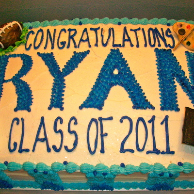 Graduation Cake - Fondant Football, Painter's Set, Diploma And Cap Graduation Cake - Fondant Football, Painter's Set, Diploma And Cap