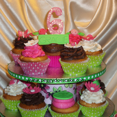 Pink And Green Cupcake Tower on Cake Central