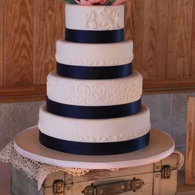 Navy & Coral Wedding Cake