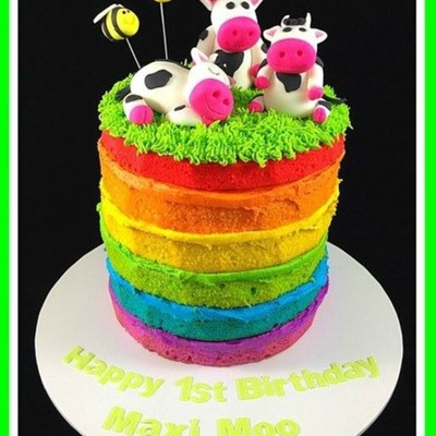 "naked" Rainbow Cake With Cows. "naked" Rainbow Cake With Cows.