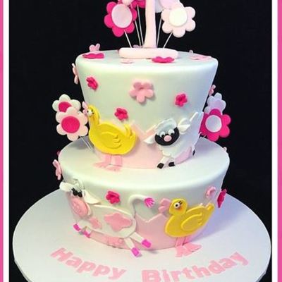 A Gorgeous Farmyard Cake For A Very Special Little Girls First Birthday I Used An 8 Inch Jaffa Mud Cake And A 6 Inch White Chocolate And R... A Gorgeous Farmyard Cake For A Very Special Little Girls First Birthday I Used An 8 Inch Jaffa Mud Cake And A 6 Inch White Chocolate And R...