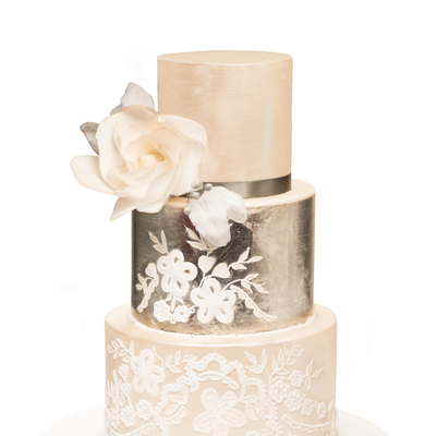 Silver Leaf & Ornament Wedding Cake Silver Leaf & Ornament Wedding Cake