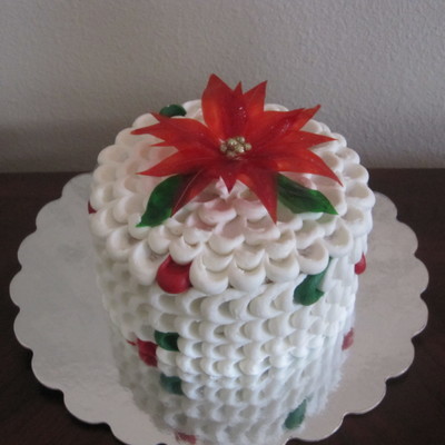 Vanilla Cake Soaked In Brandy Rasperry Filling Gelatin Poinsettia Made For The Community Gathering Cake Inspired By Sharon Brees Zambito