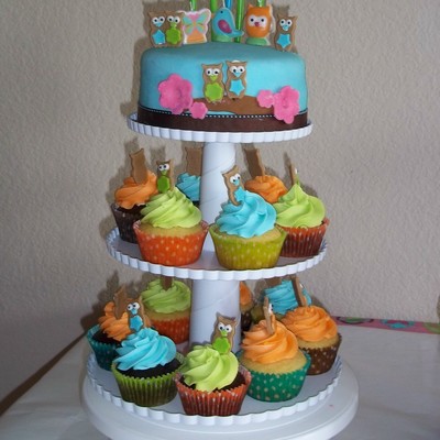 Vintage Owl Cake And Cupcakes Vintage Owl Cake And Cupcakes